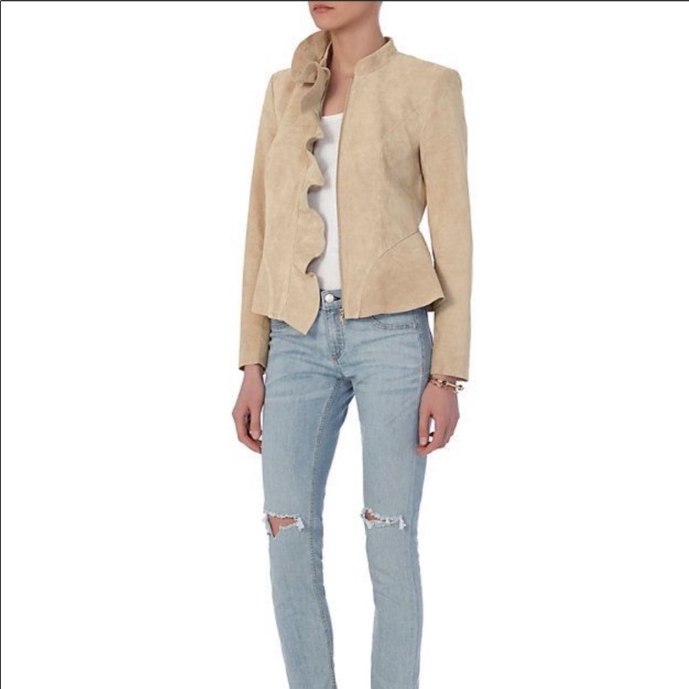 Intermix Natural Dixon Suede Ruffle Jacket